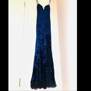 Blue crushed velvet formal dress